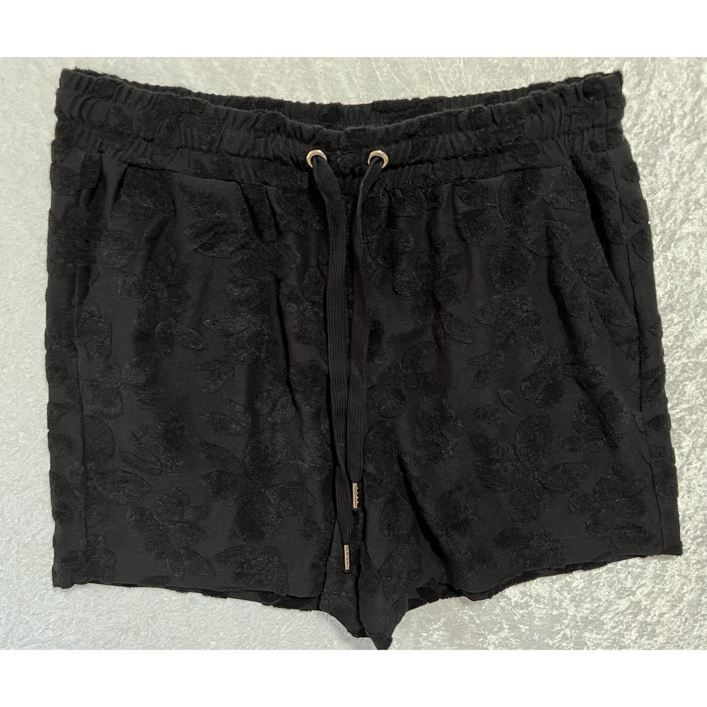 Tribal Sport Women's Size Medium Black Shorts With Black Fuzzy Flowers